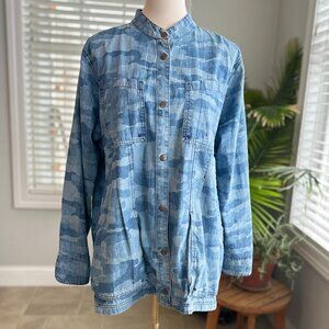 Duluth Trading Organic Cotton Chambray Blue Camo Garden Smock Sz XL
